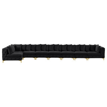 Tremblay Velvet Upholstered 8-Piece Modular L-Shaped Sectional, Black