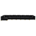 Meridian Furniture - Tremblay Modular Sectional, Black, L-Shaped, 8-Piece: Armless (6), Corner (2) - Lean back and relax on this Tremblay sectional. Featuring soft black velvet upholstery with deep button tufting, this sectional adds a bold touch to any living space. A complete set of gold and chrome legs are included, so you can change it up to suit your home decor. This sectional is modular, so you can create infinite configurations with it, which are easily attached using the latch underneath the frame. Its contemporary design is perfect for the modern home.