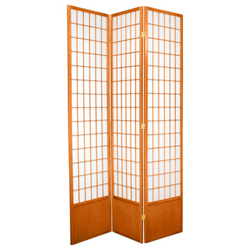 Tall Room Divider, Translucent Rice Paper With Grid Accents, Yellow/3 Panels