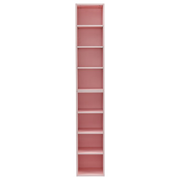 TATEUS 8-Tier Tall Narrow Bookcase Display Bookshelf, Slim Storage Cabinet, Pink