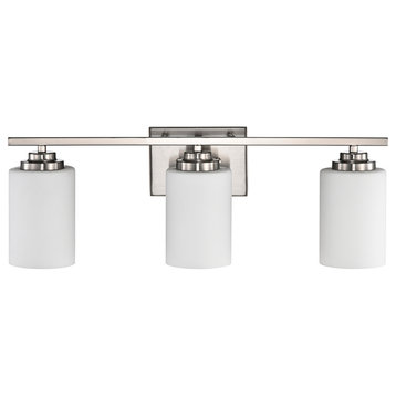 3-Light Brushed Nickel Vanity Lights With White Etched Glass Shades