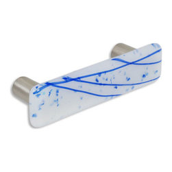 CKP - Art Glass Pull, Blue Confetti, Dull Brushed Nickel Base - Cabinet And Drawer Handle Pulls