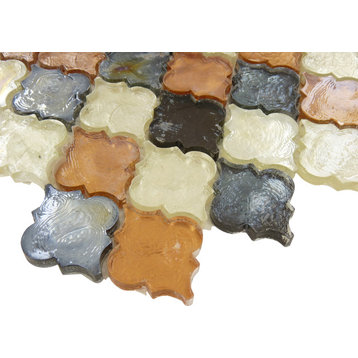 11"x11.1" Dentelle Arabesque Glossy/Iridescent Glass Tile, Desert Range Copper