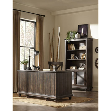 Pemberly Row Wood Executive Desk in Driftwood Charcoal