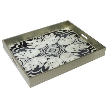 Large Reverse Painted Mirror Tray in Midnight