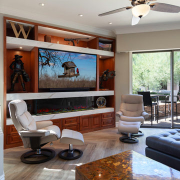 The new built in feature utilizes the entire recessed opening in the living room
