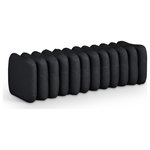 Meridian Furniture - Atticus Upholstered Bench, Black, Vegan Leather - A bold and modern statement piece is the Atticus black vegan leather upholstered bench that will elevate any room. Its unique, segmented design adds visual interest, while the plush vegan leather upholstery provides comfort and style. Perfectly versatile, this bench is an eye-catching addition to your home.