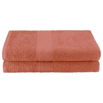 2 Piece 100% Cotton Ring Spun Bath Sheet Towel, Coral