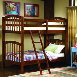 B29-1 THE MICHAEL KID SIMPLE STYLE RICH BROWN WOOD TWIN TWIN BUNK BEDS - Bunk Beds