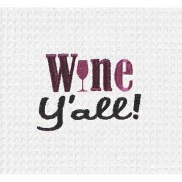 Wine Yall Embroidered Waffle Weave 27 Inch Kitchen Dish Towel
