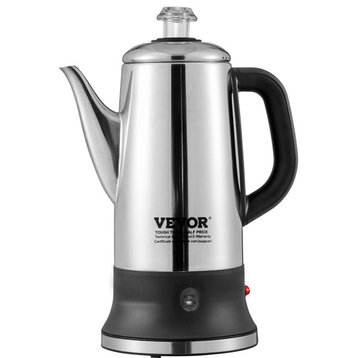 VEVOR 12-Cup Electric Percolator Coffee Pot Stainless Steel Coffee Maker Silver