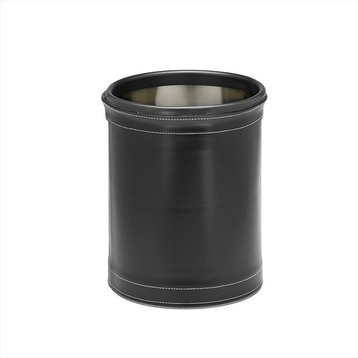 Kraftware Stitched Black Round Wastebasket