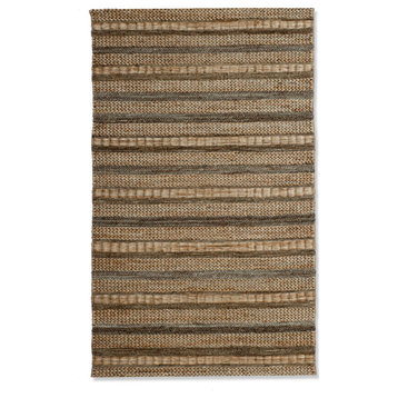 Hand Woven Silver & Brown Striped Moroccan Jute Rug by Tufty Home, 2.5x9