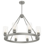 Hunter - Hunter 19010 Hartland - Eight Light Wagon Wheel Chandelier - The Hartland 8 Light Chandelier delivers a revisedHartland Eight Light Matte Silver Seeded  *UL Approved: YES Energy Star Qualified: n/a ADA Certified: n/a  *Number of Lights: Lamp: 8-*Wattage:60w E26 Medium Base bulb(s) *Bulb Included:No *Bulb Type:E26 Medium Base *Finish Type:Matte Silver