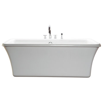 Freestanding Soaking Bath With Virtual Spout, Biscuit 65.5x35.75x22.5