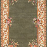 Momeni - Momeni Harmony India Hand Tufted Transitional Area Rug Sage 8' X 11' - The antique-style embellishment of this traditional area rug adds ornamental flourish to floors throughout the home. Available in royal shades of sage green, soft blue, ivory, rose and regal burgundy red, the ornate gold scrolls and scallops of each decorative floorcovering reflect the gilded grandeur of French baroque style. Hand tufted from 100% natural wool fibers, the curling vines and lush floral bouquets of the borders are hand carved for exquisite depth and dimension.