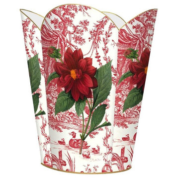 Red Flower on Red Toile Wastepaper Basket