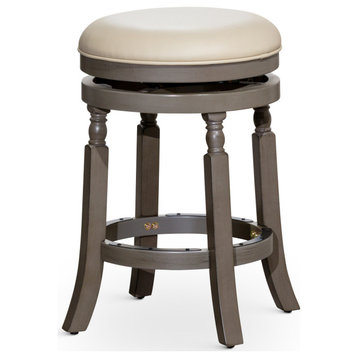 DTY Palmer Lake Swivel Stool, Weathered Gray/French Gray Leather Seat, 24" Counter Stool