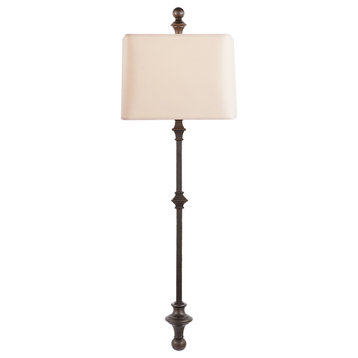 Cawdor Stanchion Wall Light in Aged Iron with Natural Paper Shade