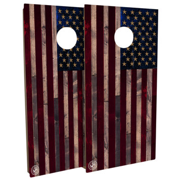 Full Color Rustic Wood American Flag Cornhole Board Set, Includes 8 Bags
