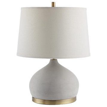 Elegant Gray Concrete Brass Table Lamp Fat Round 23 in H Gold White Cement