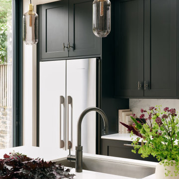 Black Shaker Kitchen with Silver Accents