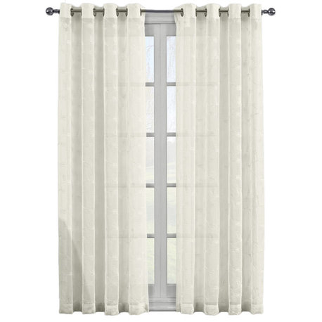 Brook 2PC Embroidered Grommet Sheer Panels, Beige, 108"x84"