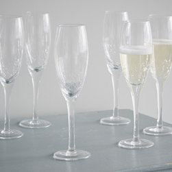 Set of Six Champagne Crackle Flutes - Glasses