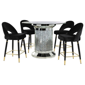 Coaster Ellie 5-piece Glass Top Counter Height Dining Room Set Mirror and Black