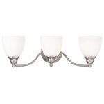 Livex Lighting - Somerville Bath Light, Brushed Nickel - The hand blown satin opal white shades extend from gently curved arms reaching from the round backplate and are finished with small, orb finials at both ends to reinforce the curvaceous motif.