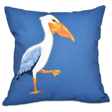 Pelican March, Animal Print Outdoor Pillow, Blue, 20"x20"