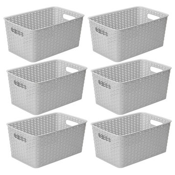 Plastic Rattan Storage Box Basket Organizer Large, ba426, Grey, 6