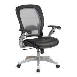 Air Grid Executive Leather Office Chair with Platinum Finish Accents - Office Chairs