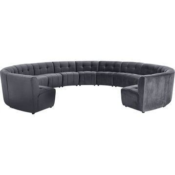 Maklaine 13-Piece Modular Contemporary Velvet Sectional Sofa in Gray