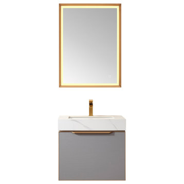 Alicante Vanity With Stone Countertop, Elegant Grey, 24", With Mirror