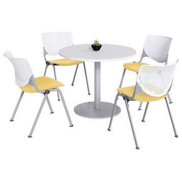 KFI 42" Round Dining Table - White Top - Kool Chairs - White/Yellow