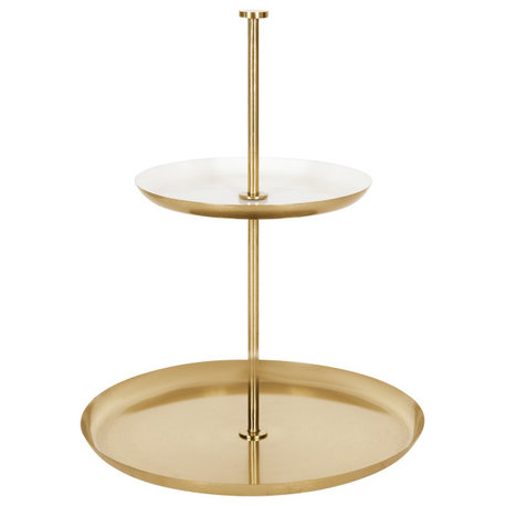 Laranya Tiered Round Decorative Tray, White/Gold 12x12x15