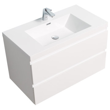 Newport Modern Design White Bathroom Furniture Set with Cabinet and Basin, 36"
