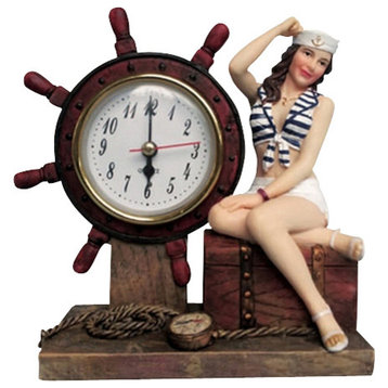 Lady Sailor Ship Wheel Clock