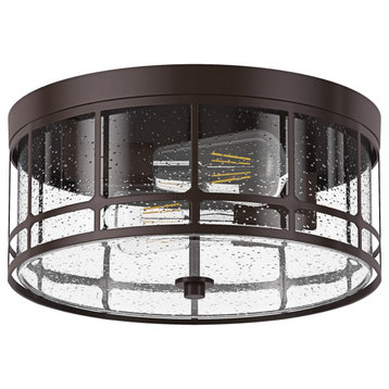 Oil Rubbed Bronze 2-Light Flush Mount Ceiling Light With Seeded Glass Shade