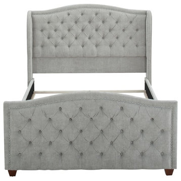 Marcella Tufted Wingback Queen Bed Silver Grey