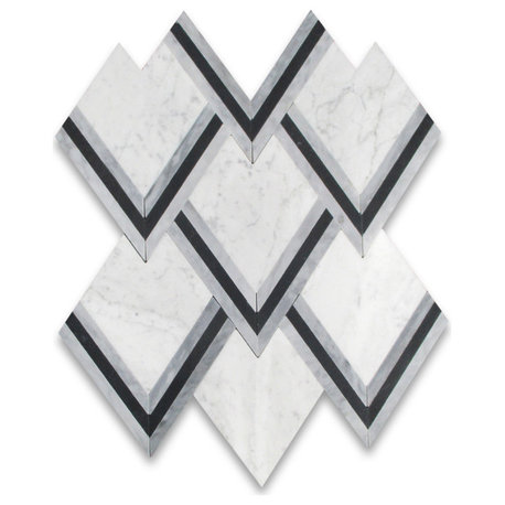 Carrara White Marble Mountain Peaks Arrowhead Mosaic Tile Honed, 1 sheet