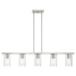 Livex Lighting - Clarion 5 Light Brushed Nickel Linear Chandelier - The Clarion transitional five light linear chandelier will bring posh sophistication to your decor. The angular frame and clear cylinder glass give this brushed nickel finish a sleek, contemporary look.