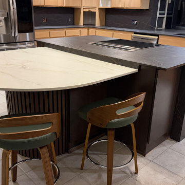 Bookmatched Luxury Kitchen Island – Dekton Laurent & Dekton Rem 2 cm Countertops