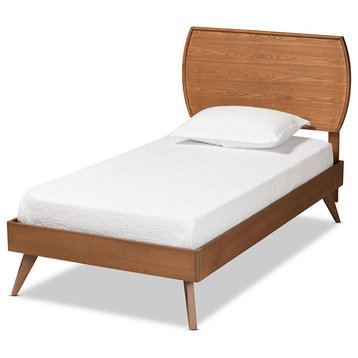 Rudeen Mid-Century Modern Walnut Brown Finish Wood Twin Platform Bed