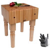 John Boos Butcher Block and Henckels Knife Set, Natural Maple, 30x24x10, Casters