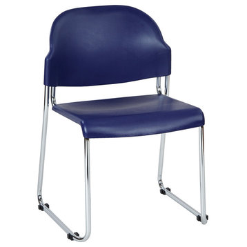 Set of 2 Stack Chair With Plastic Seat and Back, Blue