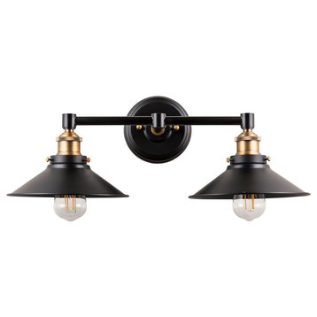 Andante 2 Light Industrial Wall Sconce with LED Bulbs, Antique Brass