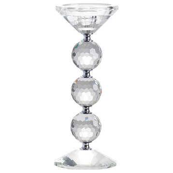 Anita Candle or Candle Holder, Clear and Polished Silver