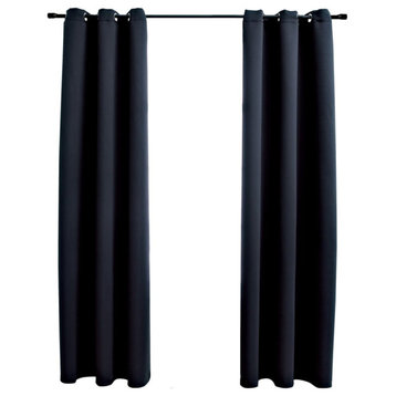 vidaXL Blackout Curtains With Rings 2-Piece Black 37"x95" Fabric